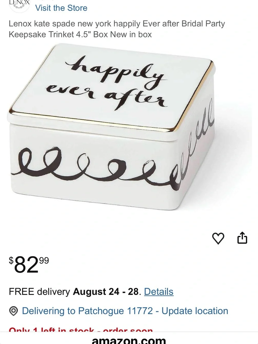 kate spade 'Happily Ever After' Ceramic Trinket Box - White and Gold